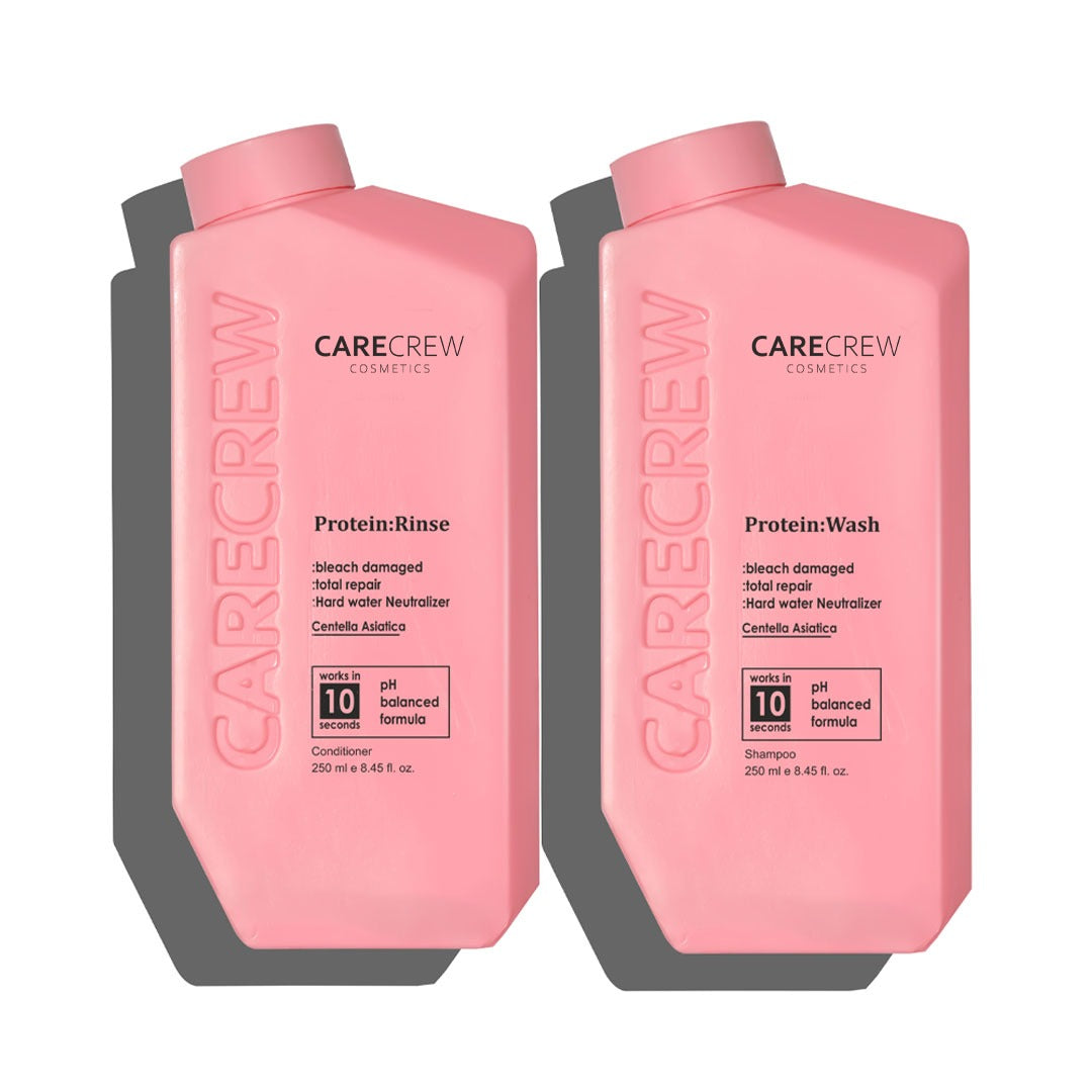 CareCrew Cosmetics Protein: Wash & Rinse Shampoo & Conditioner Combo for Bleach Damage & Hair Breakage, 2x 250 ml