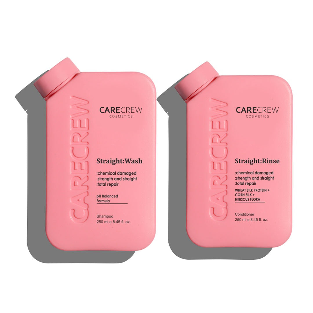 CareCrew Cosmetics Straight: Wash & Rinse Shampoo & Conditioner for Chemical Damage Repair & Straightening, 2x 250 ml