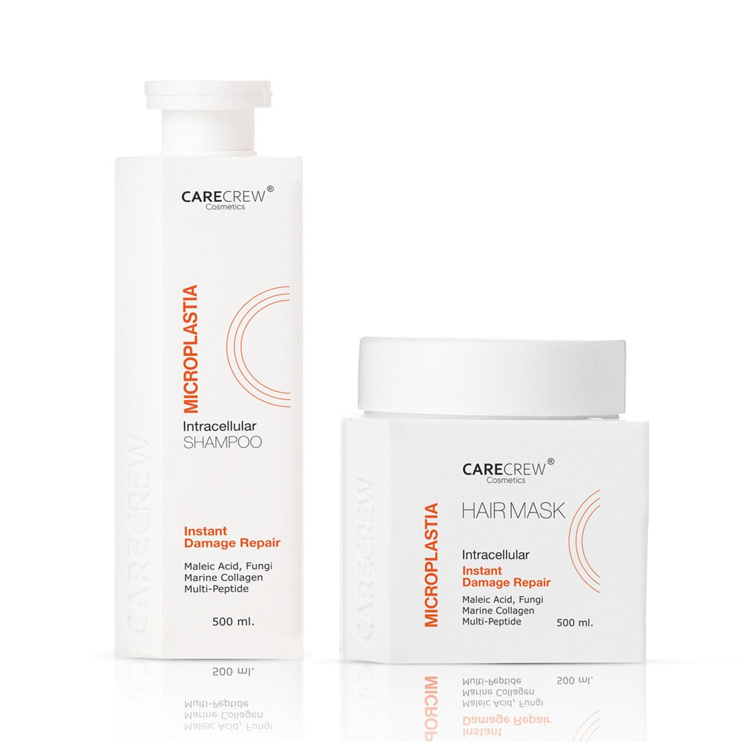 CareCrew Cosmetics Microplastia Intracellular Shampoo & Hair Mask Combo for Instant Damage Repair & Hair Breakage, 2x 500 ml 
