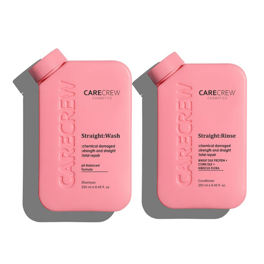 CareCrew Cosmetics Straight: Wash & Rinse Shampoo & Conditioner for Chemical Damage Repair & Straightening, 2x 250 ml 
